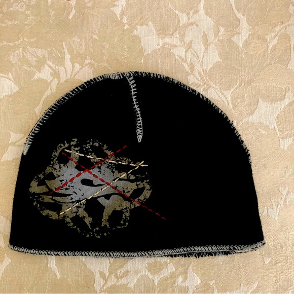 Other - Black Knitted Hat One Size Unisex 100% Cotton With Embroidery Design